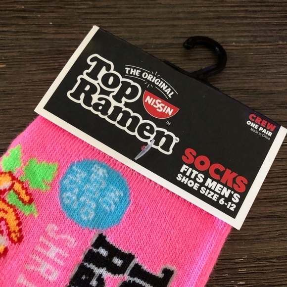 The Original Nissin Top Ramen shrimp hot pink crew socks - Picture 2 of 3